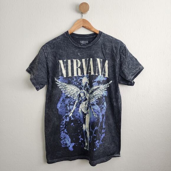 NIRVANA Tops - Nirvana Official Graphic T-Shirt Black Acid Wash Tie Dye Band Tee Medium NEW